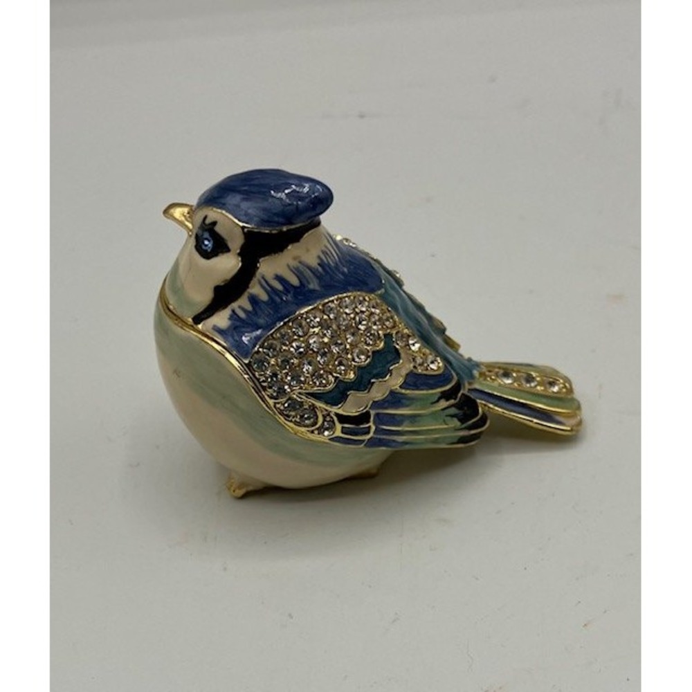 Enameled Blue Jay Trinket Box w/Austrian Crystals 2" - Picture 4 of 6